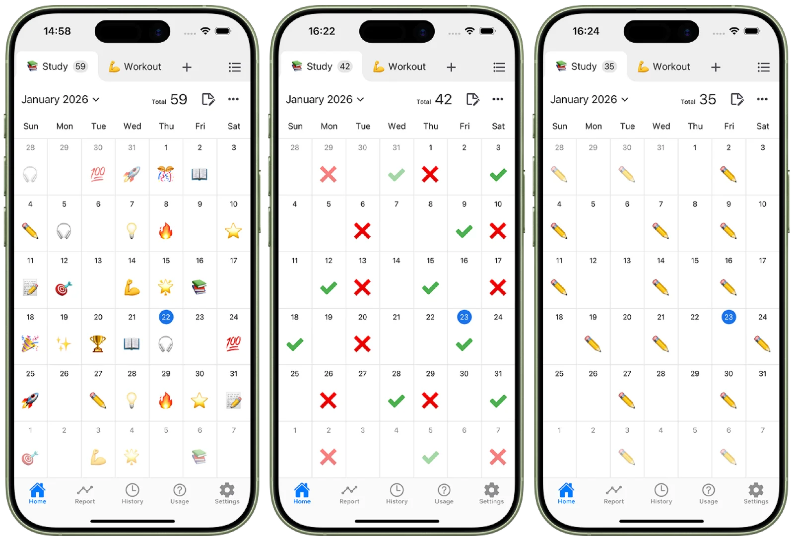 Emoji selection screen - Track habits with 1000+ emojis