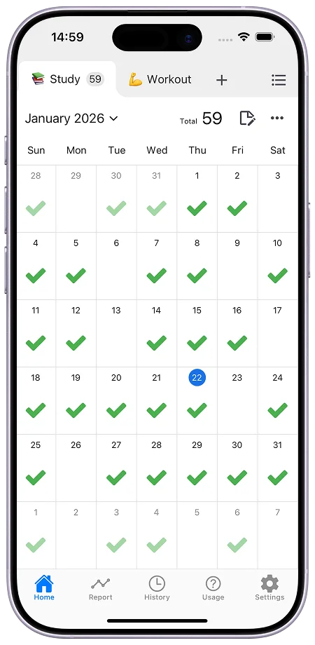 Check Calendar home screen - Track habits with one tap